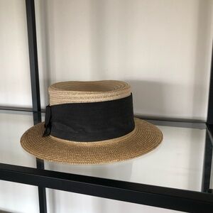 Classic Grevi Two-Tone Straw Boater Hat with Black Band